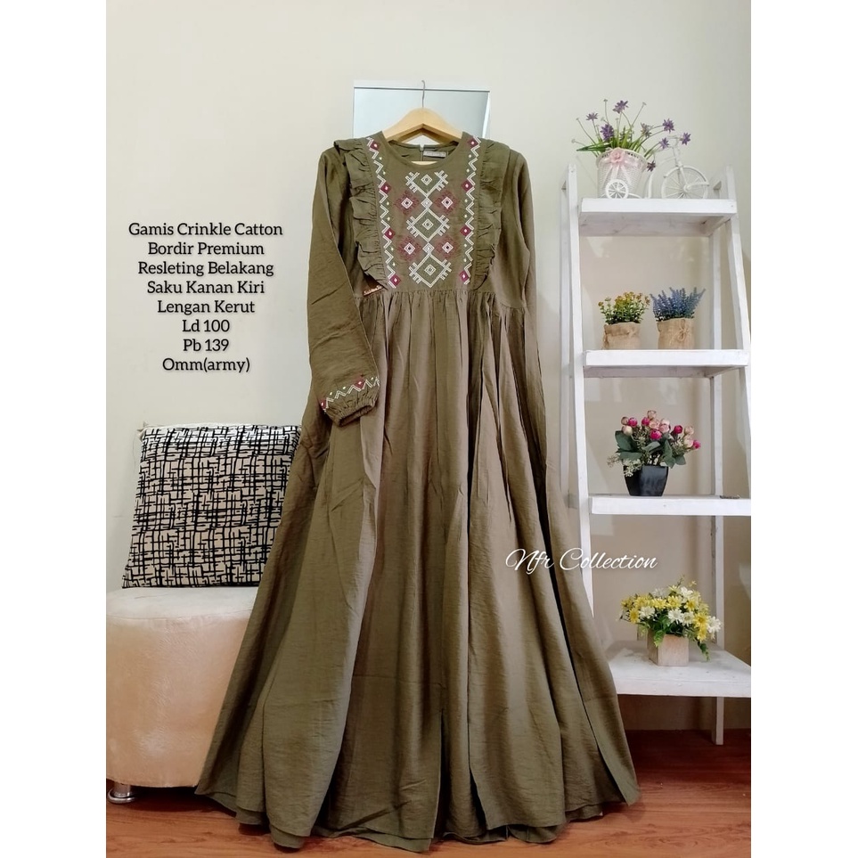 gamis salvina katun crinkle bordir premium ld 100 dan ld 108 pb 140