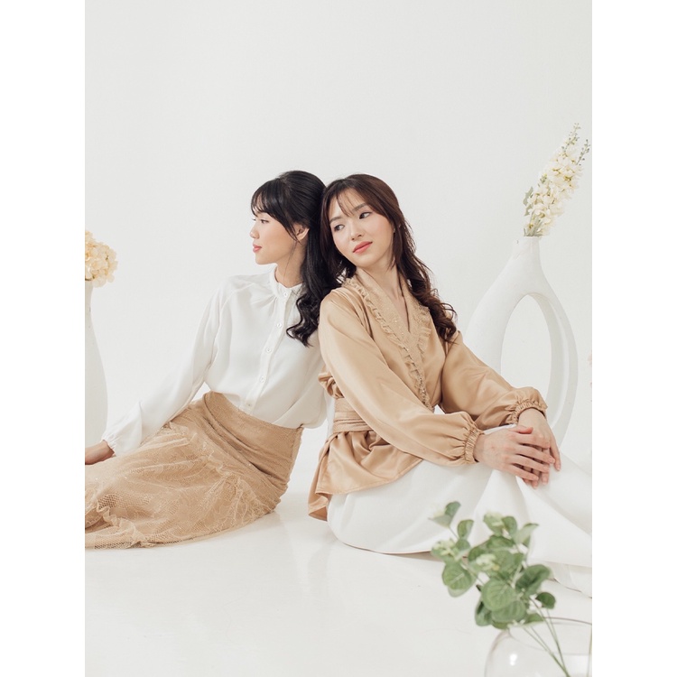 Kadaka O-0193 Outer Wanita Satin Ruffle Chantilly Lace with Obi Belt