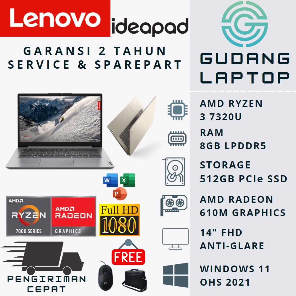 LAPTOP LENOVO IDEAPAD SLIM 1 14 AMD RYZEN 3 7320U RAM 8GB SSD 512GB FHD RADEON 610M WIN11