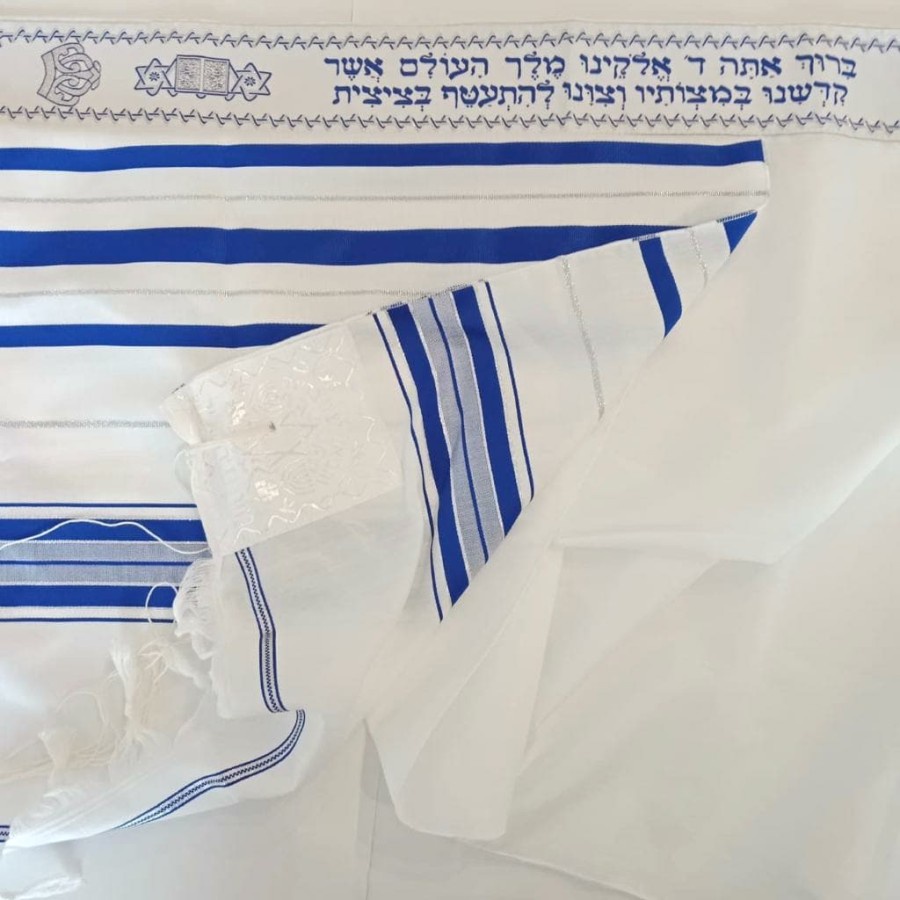 Selendang Doa BLUE-SILVER Acrylic Tallit by Israel (KOSHER)