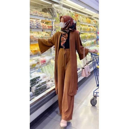 RESTOCK / DC- Yura Set Long Outer Pant Knit Pleats Import - Setelan Celana Kulot Cardi Premium Knit 