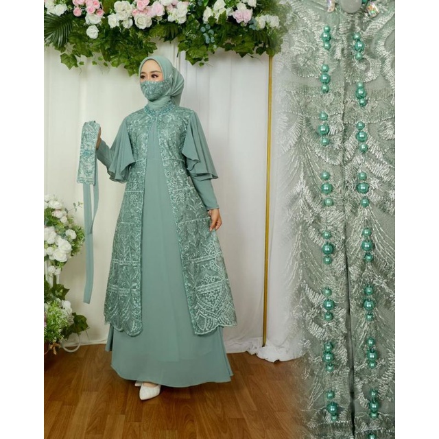 Gamis Emira Tile Sapto komunitas Payet Mutiara / Gamis Pesta Modern / Gamis Kondangan / Gamis Tile / Gamis Outer Lepas Pasang / Gamis Lamaran