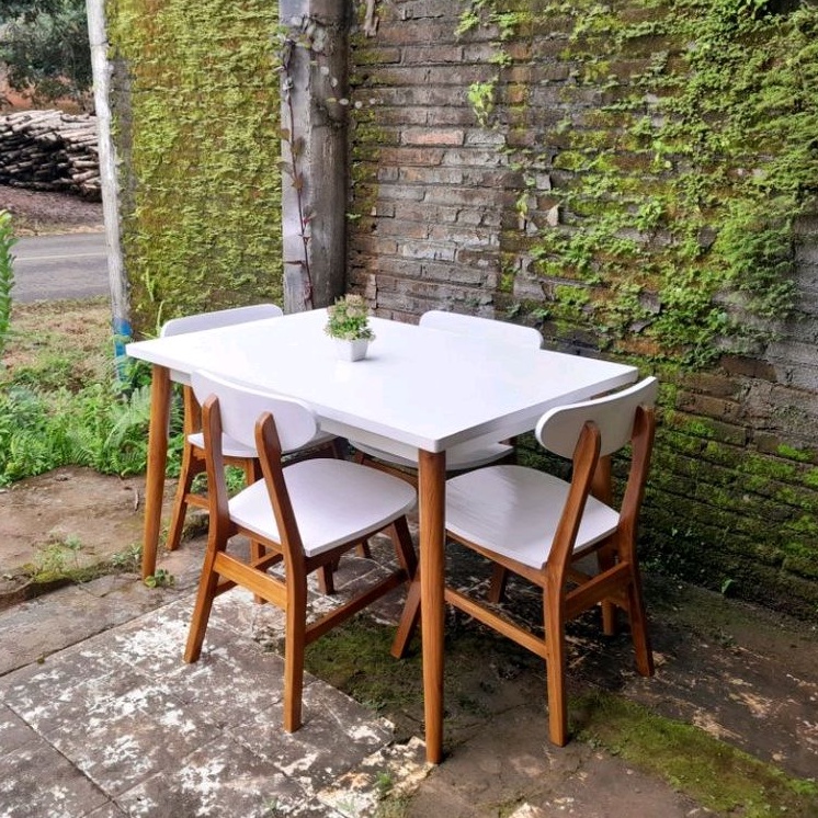 Meja makan minimalis jati cat duco putih Fabrizio