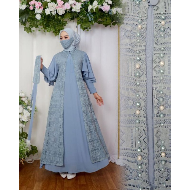 Gamis Emira Brokat Malika Non Gliter Kombinasi Payet Mutiara Modern / Gamis Pesta Mewah / Gamis Kondangan / Gamis Brokat / Gamis Outer Lepas Pasang / Gamis Mutiara / Gamis lamaran / Gamis Payet / Gamis Malika