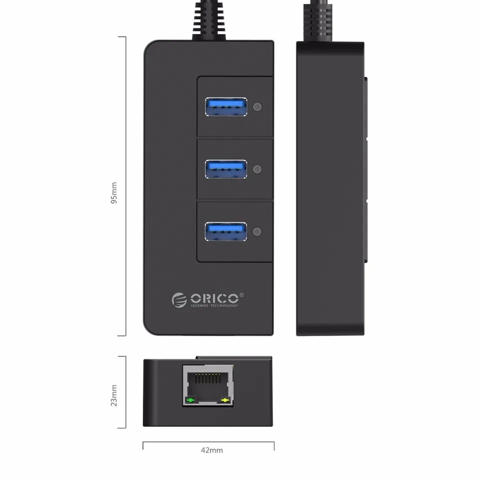 ORICO HUB 3 PORT USB 3.0 + 1 PORT RJ45 GIGABIT ETHERNET HR01-U3