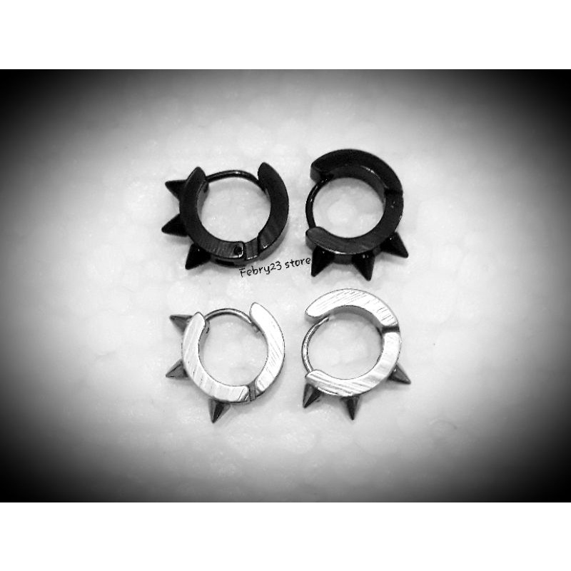 1 Pasang Anting Tindik Tusuk Klip Duri Titanium, Anting Catok Duri Titanium