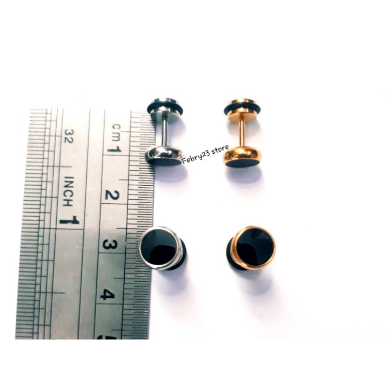 1 Pcs Anting Piercing Titanium Tusuk Tindik Barbel Roda List Hitam Putih & Kuning Anting Pria & Wani