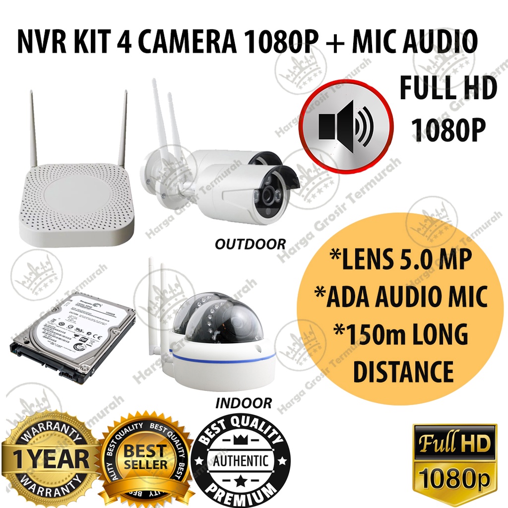 PAKET CCTV NVR KIT 4 KAMERA 1080P FULL HD AUDIO SERIES (KAMERA CCTV FULL WIRELESS) / IP CAM