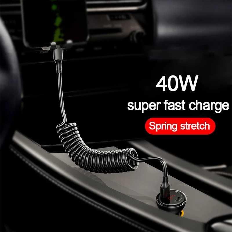 Kabel Charger USB Type C Spring Telescopic Fast Charging 1.5 m - PUC1 - Black