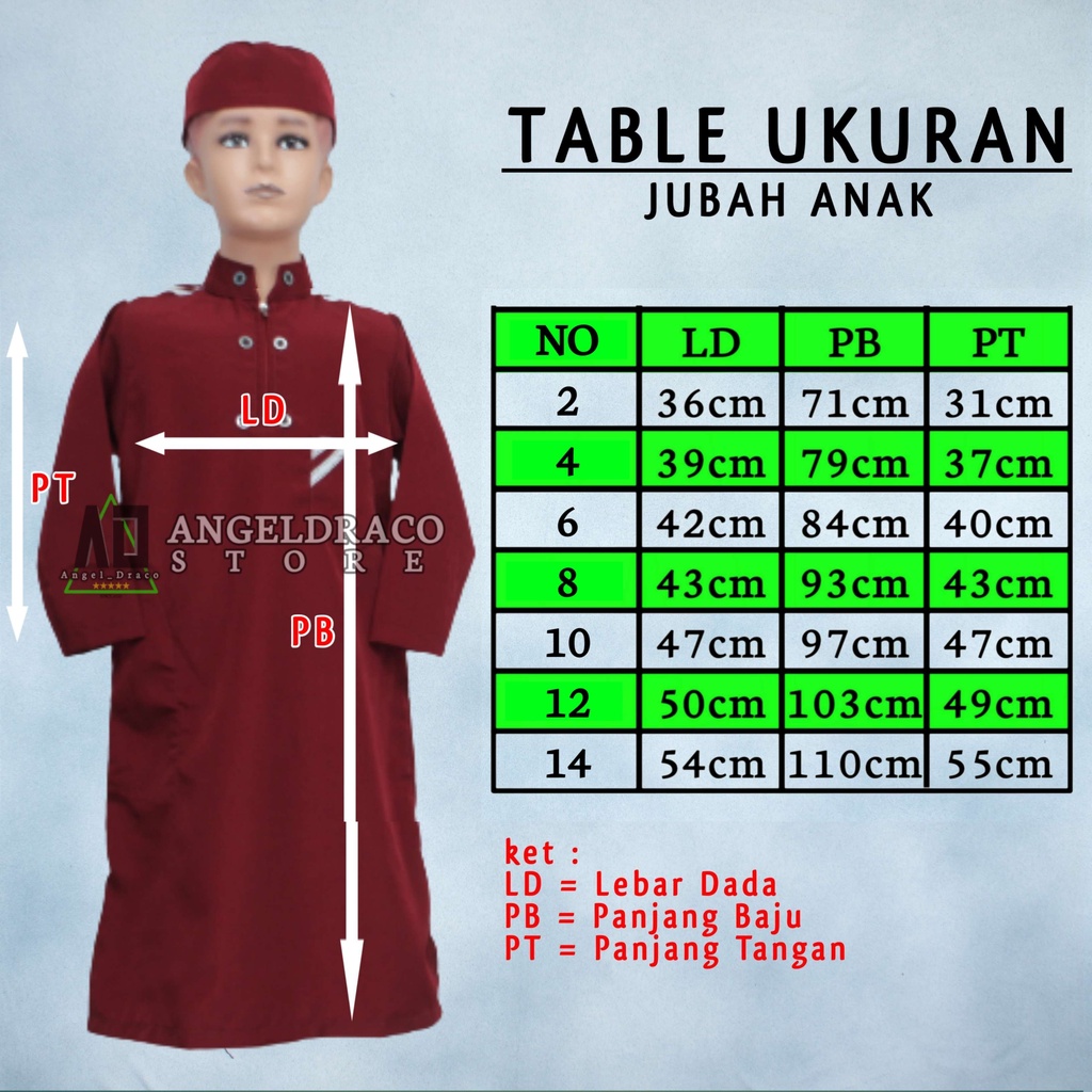 Jubah Gamis Anak Laki Laki Hijau 0-15 Tahun