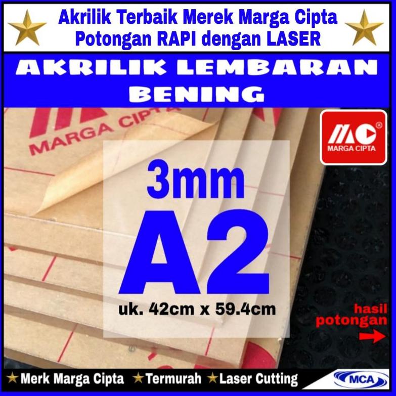 12.12 SALE AKRILIK lembaran 3mm uk. A2 / Akrilik bening / Marga cipta / Acrylic