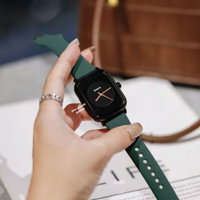 MIRETE Jam Tangan Wanita Original Anti Air Persegi Panjang Strap Rubber / Jam Tangan Kasual Wanita Analog Import Berkualitas Murah Mewah Elegan Sporty Realpict Dijamin Sesuai Foto