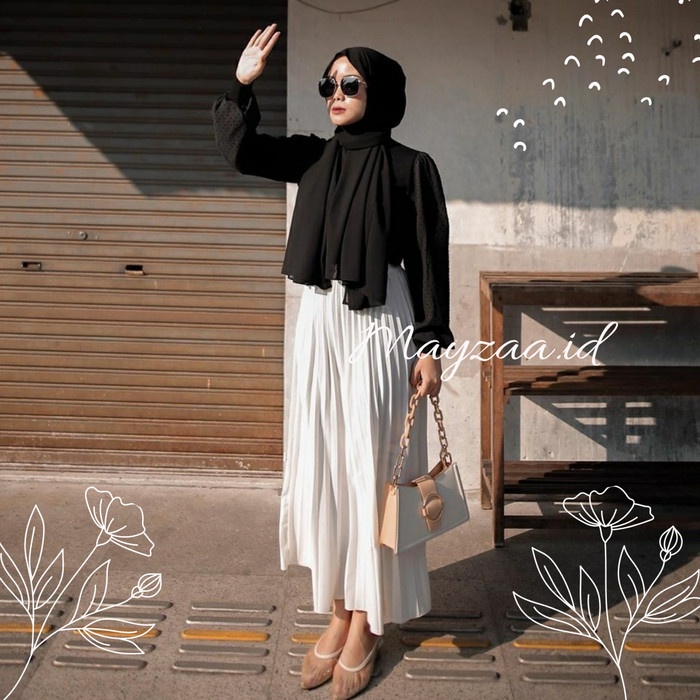 rok plisket premium putih mayzaa.id / Rok plisket murah / Rok panjang