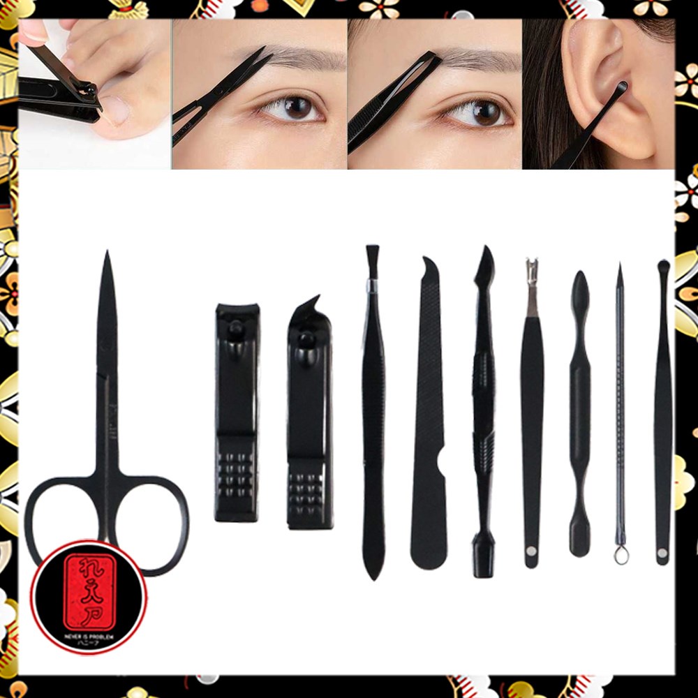 Biutte.co Set Perlengkapan Gunting Kuku Manicure Pedicure Nail Clipper 10 PCS - S0M020 - Black