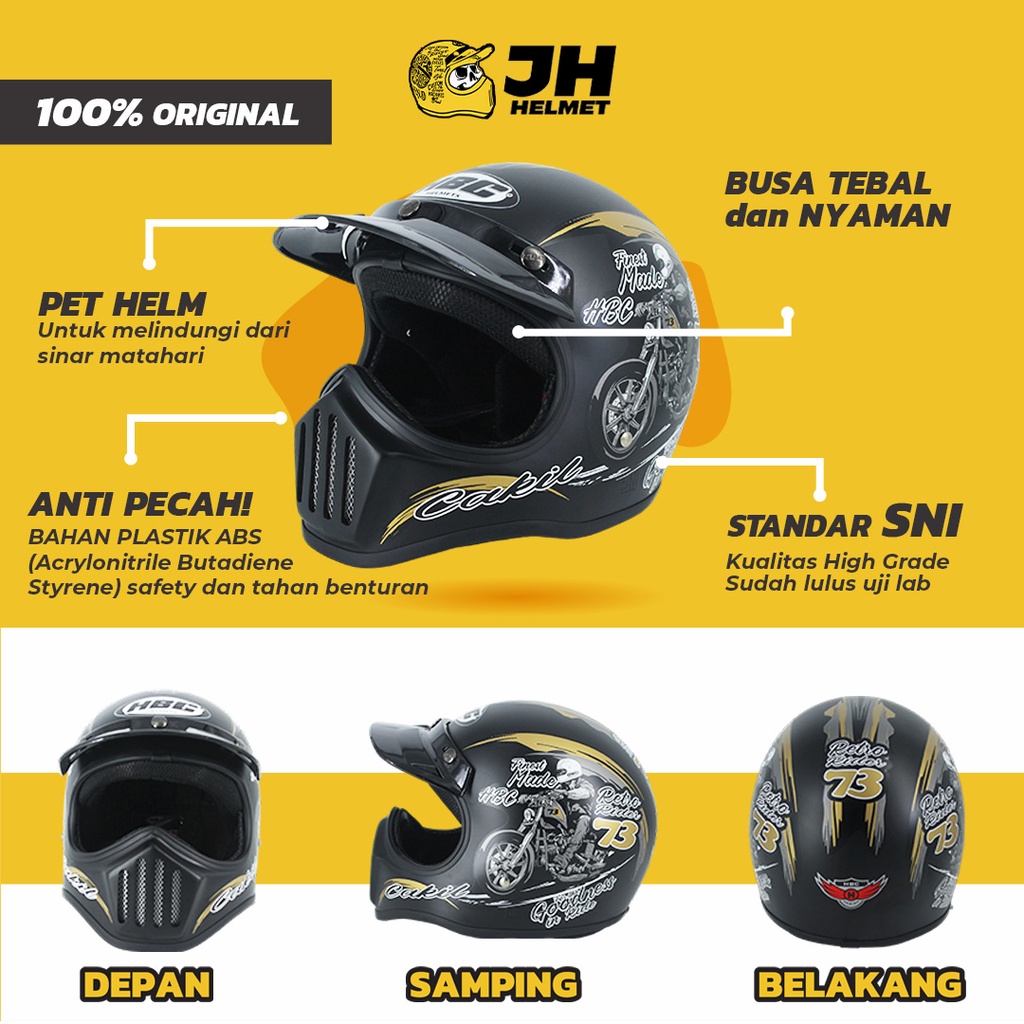 Helm Cakil HBC 73 Retro Full Face + FREE (Helm HBC Cakil/Helm Retro/Helm Vespa/Helm Klasik)