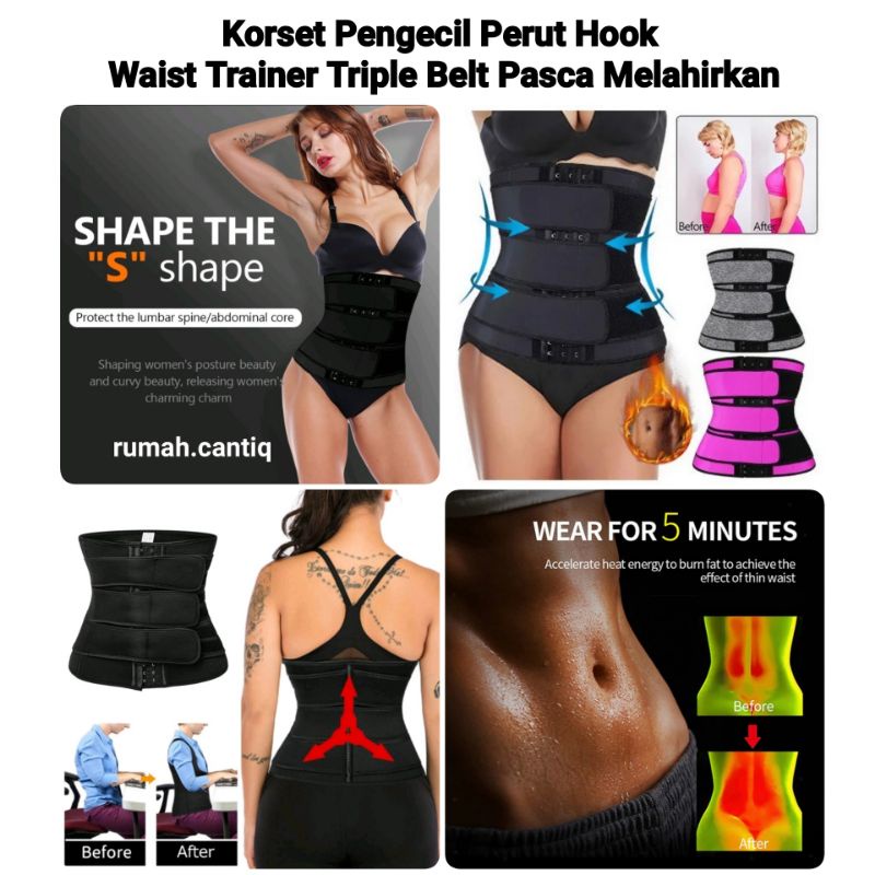 Korset Pengecil Perut Hook Waist Trainer Triple Belt Pasca Melahirkan