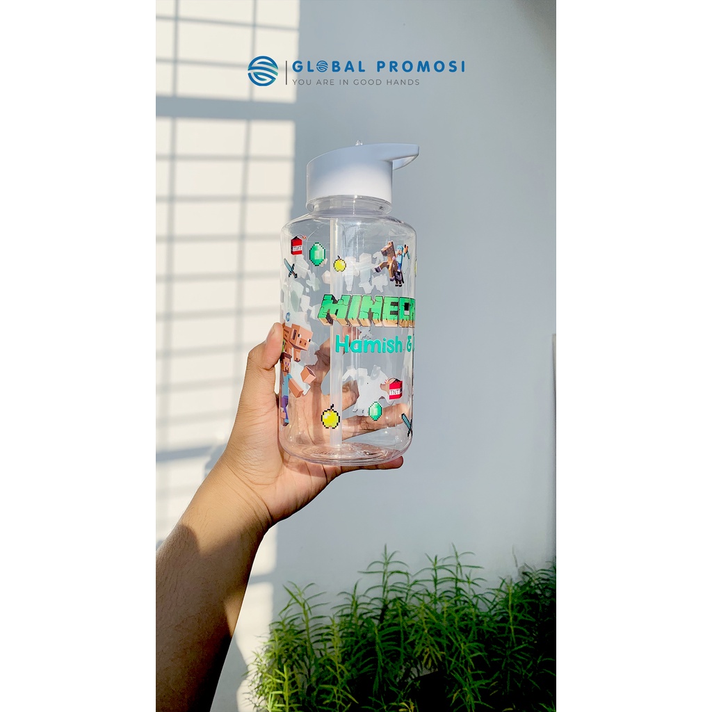 Cetak Botol Minum Tumbler Dundee Straw Sedotan Plastik 1 Liter Print Custom UV Edisi Warna Putih