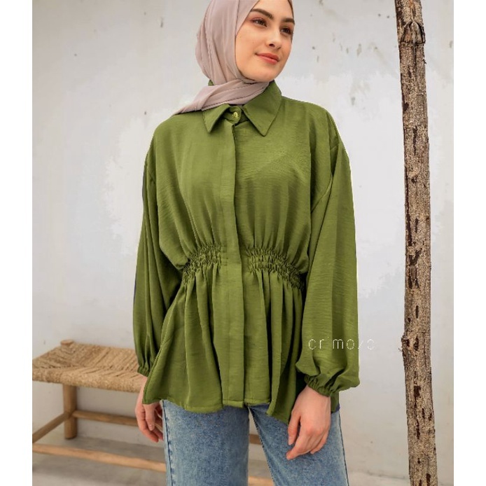 Kemeja Blouse Crinkle Airflow Wanita Lengan Balon Kerut Perut Bw06