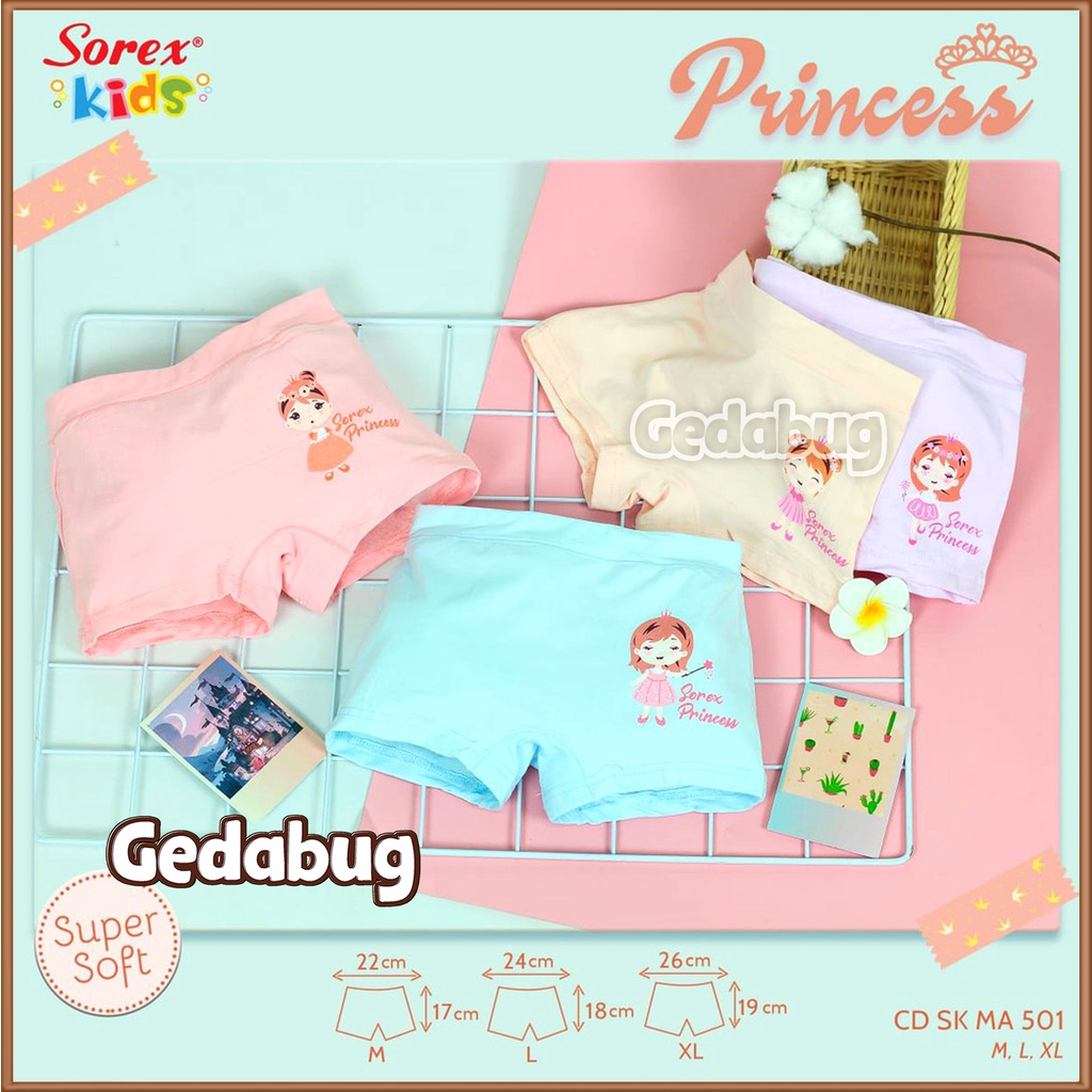 6 pcs CD Boxer Sorex Kids MA501 Sweet Playfull / Celana Dalam Boxer Anak Perempuan MA 501 / Gedabug