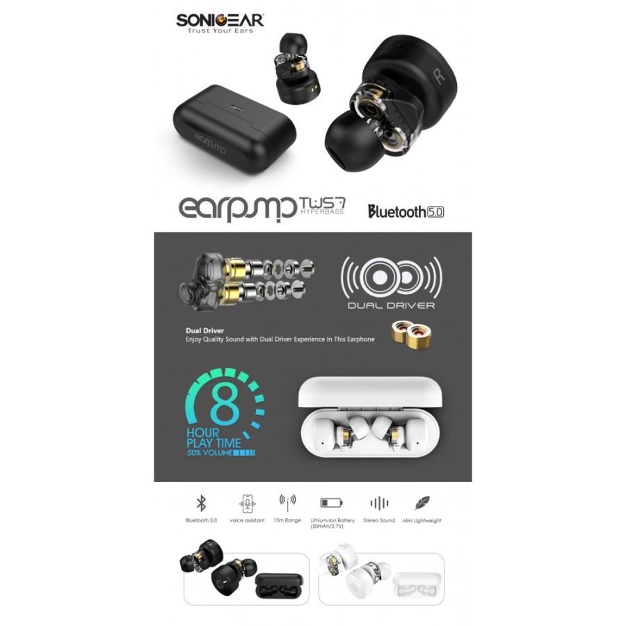 Earphone SonicGear Earpump TWS7 Hyperbass Bluetooth 5.0 | Earpump TWS 7