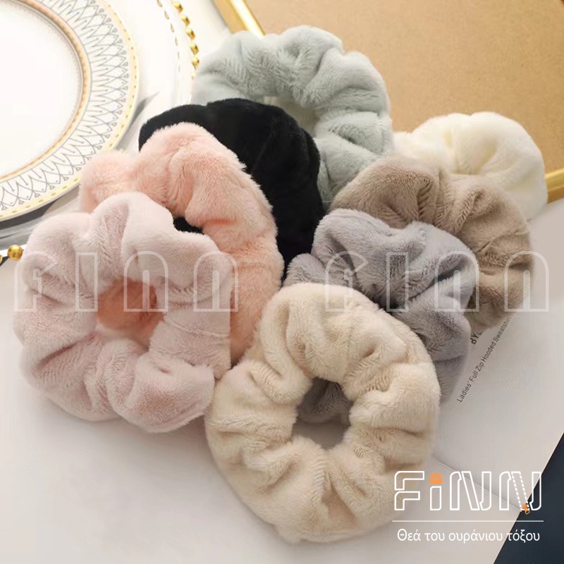 Ikat Rambut Korea Hijab Gelang Hairband Kunciran Cepol Jilbab Lingkar Besar Bulu Lembut Korea Motif Polos-Srunchie