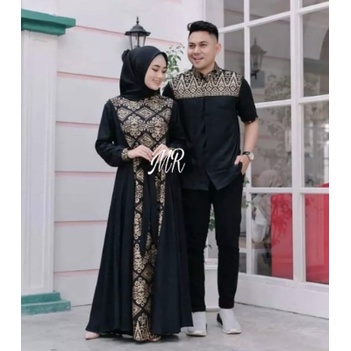 BATIK PAKAIAN COUPLE PASANGAN KEMEJA DAN GAMIS / BAJU COUPLE Gamis Kombi Batik Prada