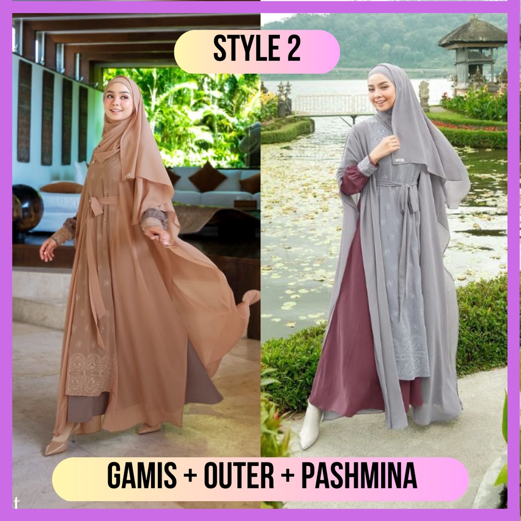 Gamis Aden Jagat Ayu Style 2 Set Dress + Outer + Pashmina by Aden Hijab
