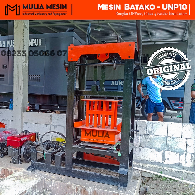 Mesin press batako tipe UNP 10 cetak 4 batako model dan ukuran batako custom