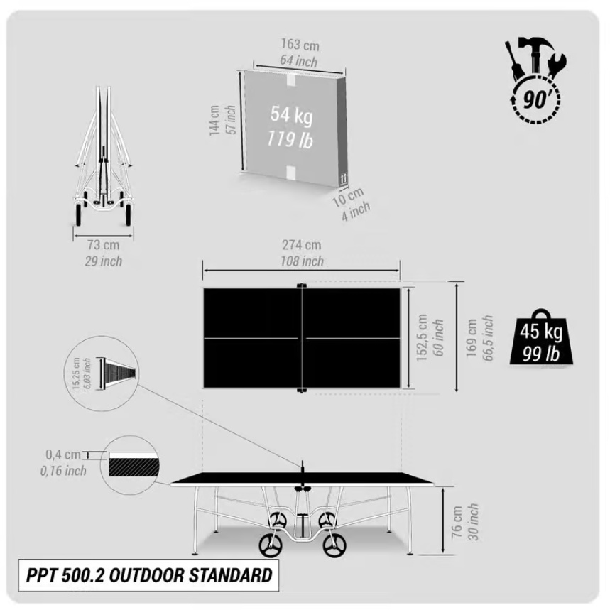 PONGORI PPT 500.2 Meja Tenis Meja Untuk Bermain Pingpong 4 Roda