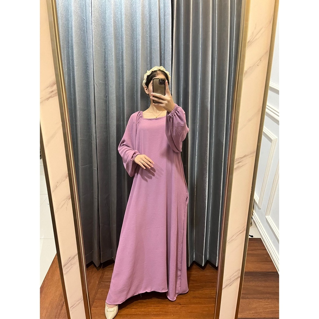 Long Dress Jumbo Wanita Korea Crinkle Pesta Lengan Panjang Ld01