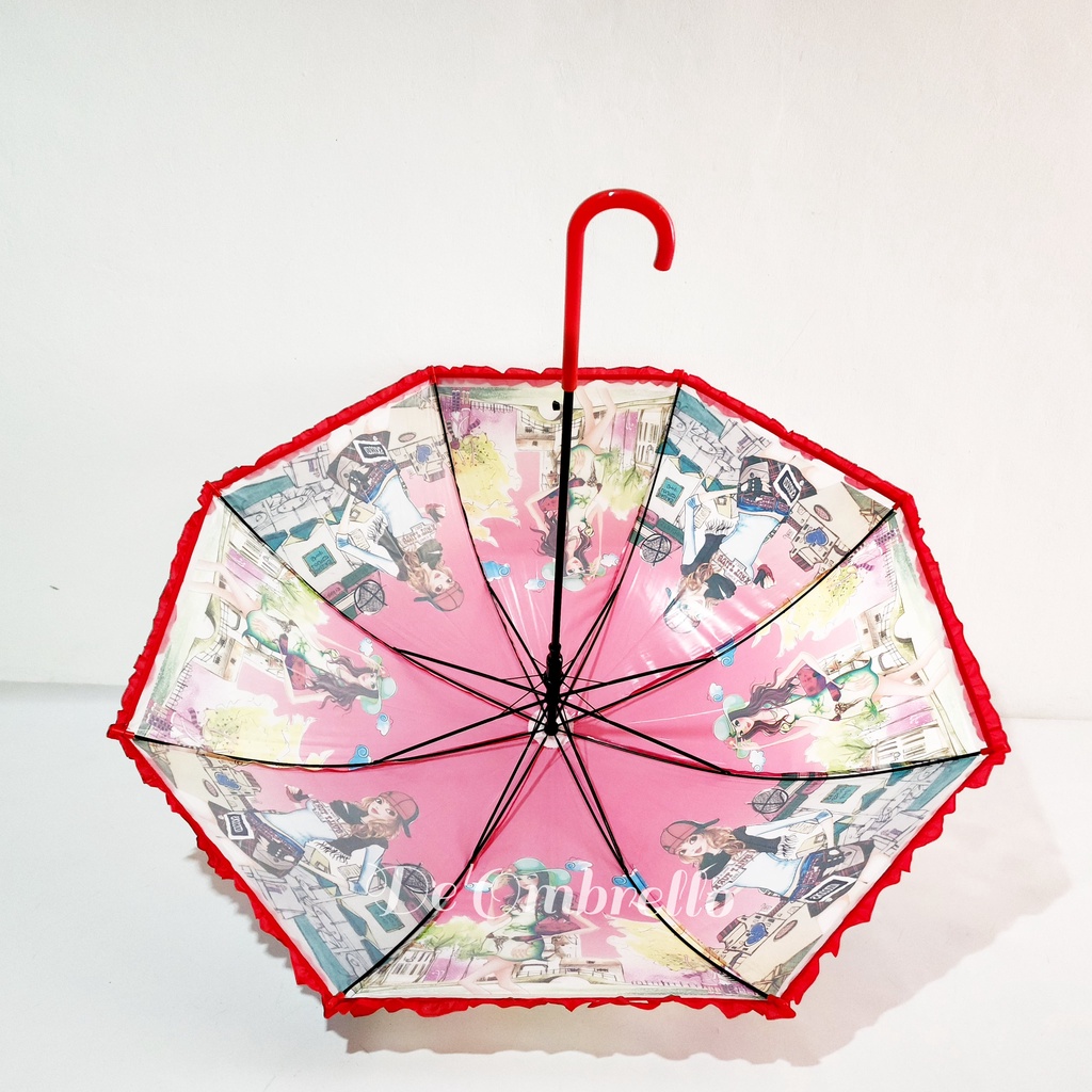 (043)Payung PVC Motif Fashion Girls Korea + RENDA Gagang J