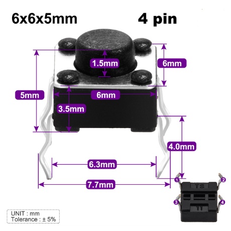 Tombol Micro SMD Tactile Switch Push Button Momentary 2P 2 PIN 4P 4 PIN 6x6x4.3 6x6x4.5 6x6x5