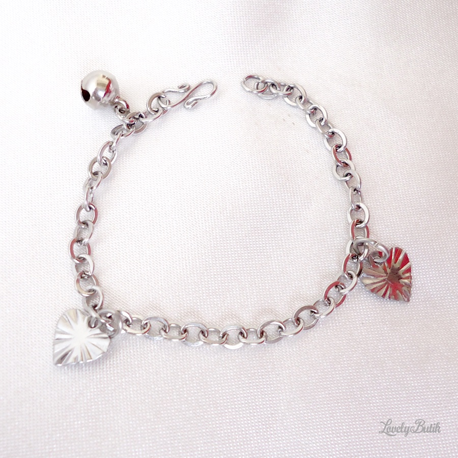 Gelang Tangan Bayi Anak Monel Krincing Baja Putih Stainless Steel Motif Daun Kecil - Lovelybutik