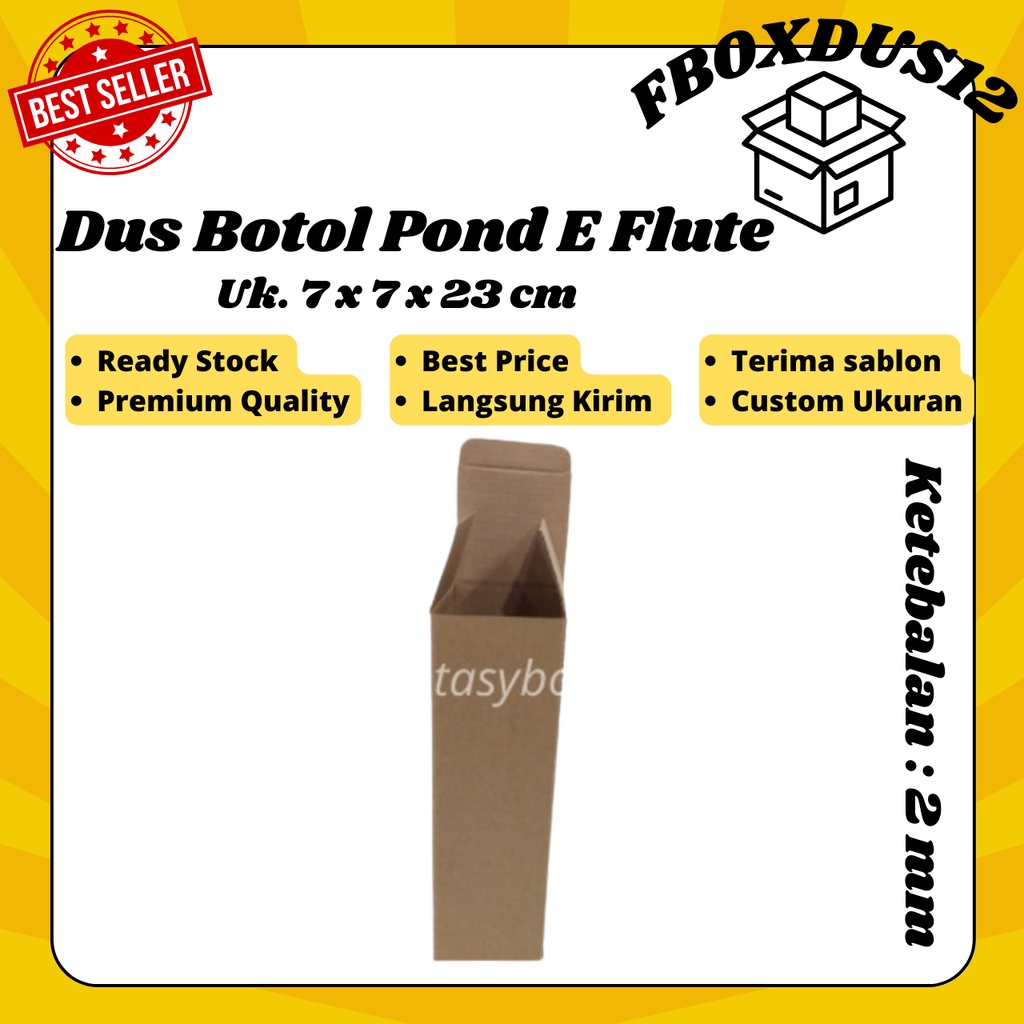 

Kardus/Dus/Box Botol/ Standing Box Pond Diecut 7x7x23cm Baru Polos (MINIMAL ORDER 10 PCS)