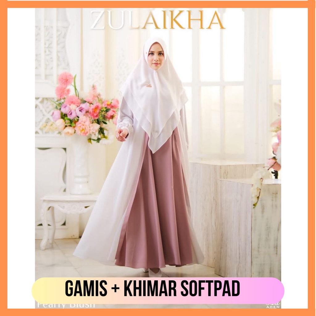 Gamis Aden Zulaikha Reborn Set Khimar Softpad by Aden Hijab Dress Semi Outer