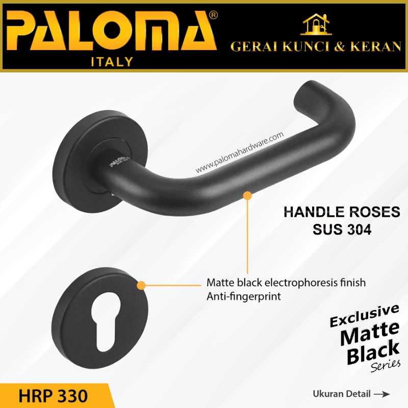 PALOMA HRP 330 HANDLE PINTU ROSES PABLO STAINLESS HITAM MATTE BLACK