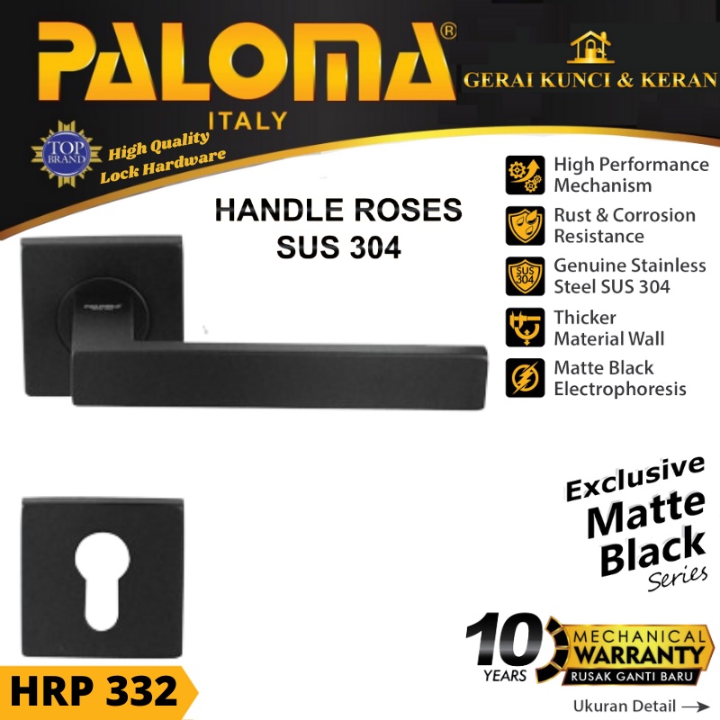 PALOMA HRP 332 HANDLE PINTU ROSES GERARDO STAINLESS HITAM MATTE BLACK