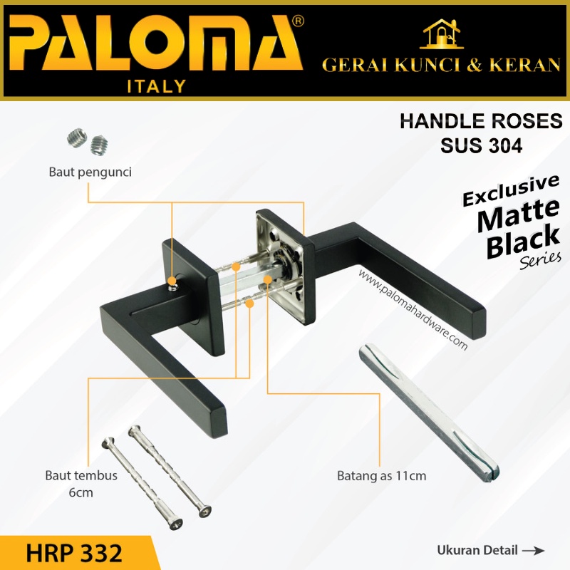 PALOMA HRP 332 HANDLE PINTU ROSES GERARDO STAINLESS HITAM MATTE BLACK