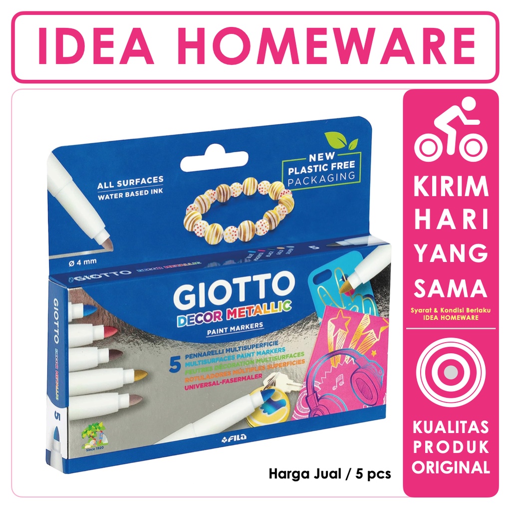 

Spidol Permanen Giotto Decor Metallic Paint Marker Das Kayu Besi Kaca Cermin Kain Set 5 - 452900