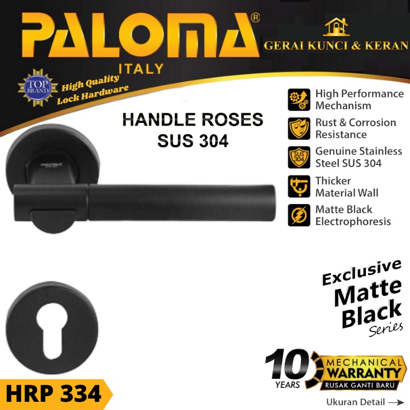 PALOMA HRP 334 HANDLE PINTU ROSES WIGAN STAINLESS HITAM MATTE BLACK