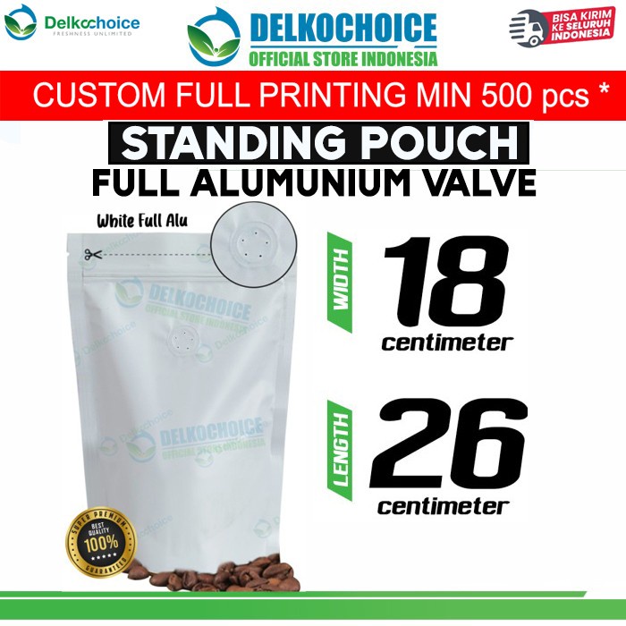 Standing Pouch VALVE WHITE 18x26cm NON WINDOW ZIPLOCK Plastik Klip Kemasan Makanan PUTIH ALU FOIL Pr