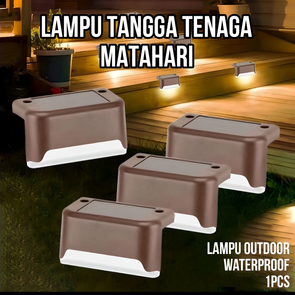 Lampu LED Solar Cell Tangga Taman Otomatis Nyala Warm White Waterproof Tenaga Surya Pagar Tembok Outdoor Sensor Cahaya