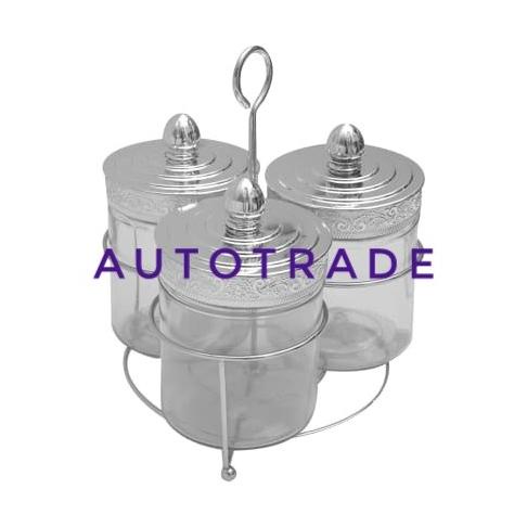 Kris Set 3 Pcs Stoples Kaca Dengan Rak Toples Cemilan Kue Glass Jar Yesssmart