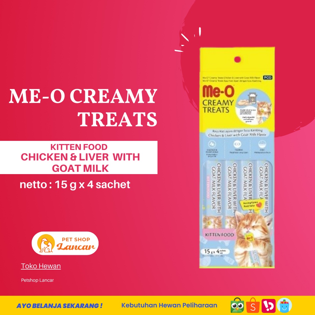 Meo Creamy Treats Kitten Chicken Liver Goat Milk Snack Kucing 4x15gr