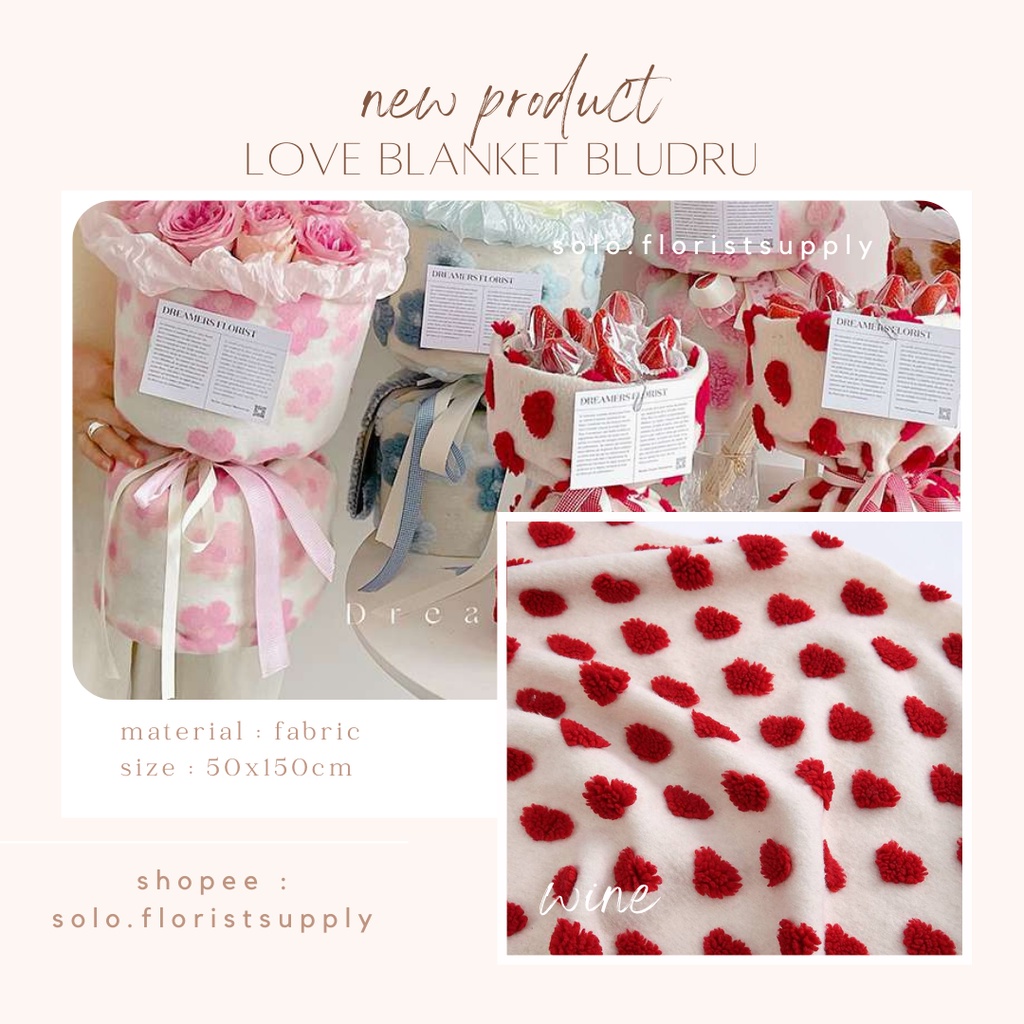 150X50CM LOVE BLANKET BLUDRU TIMBUL WRAPPNG FLOWER BAHAN TWEED bahan kain mport Kain Chanel Tweed Or