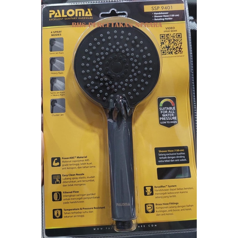PALOMA SSP 9401 BLACK SHOWER SET HITAM PALOMA HANDSHOWER SELANG HOLDER SHOWER MANDI AIR PANAS DINGIN