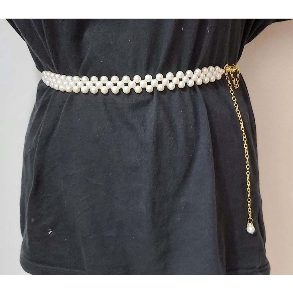 belt rantai besi variasi mutiara ikat pinggang fashion korea sabuk gesper wanita