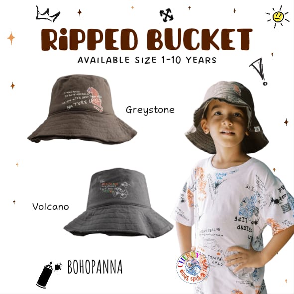 Bohopanna Ripped Bucket 0-10 Tahun Topi Ripped Bucket Streetwear Anak Laki Laki CBKS