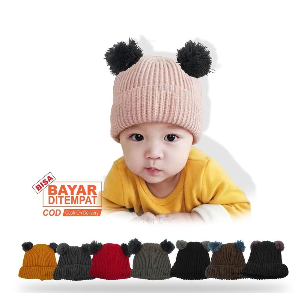 Kupluk Bayi Pompom Topi Rajut Bayi