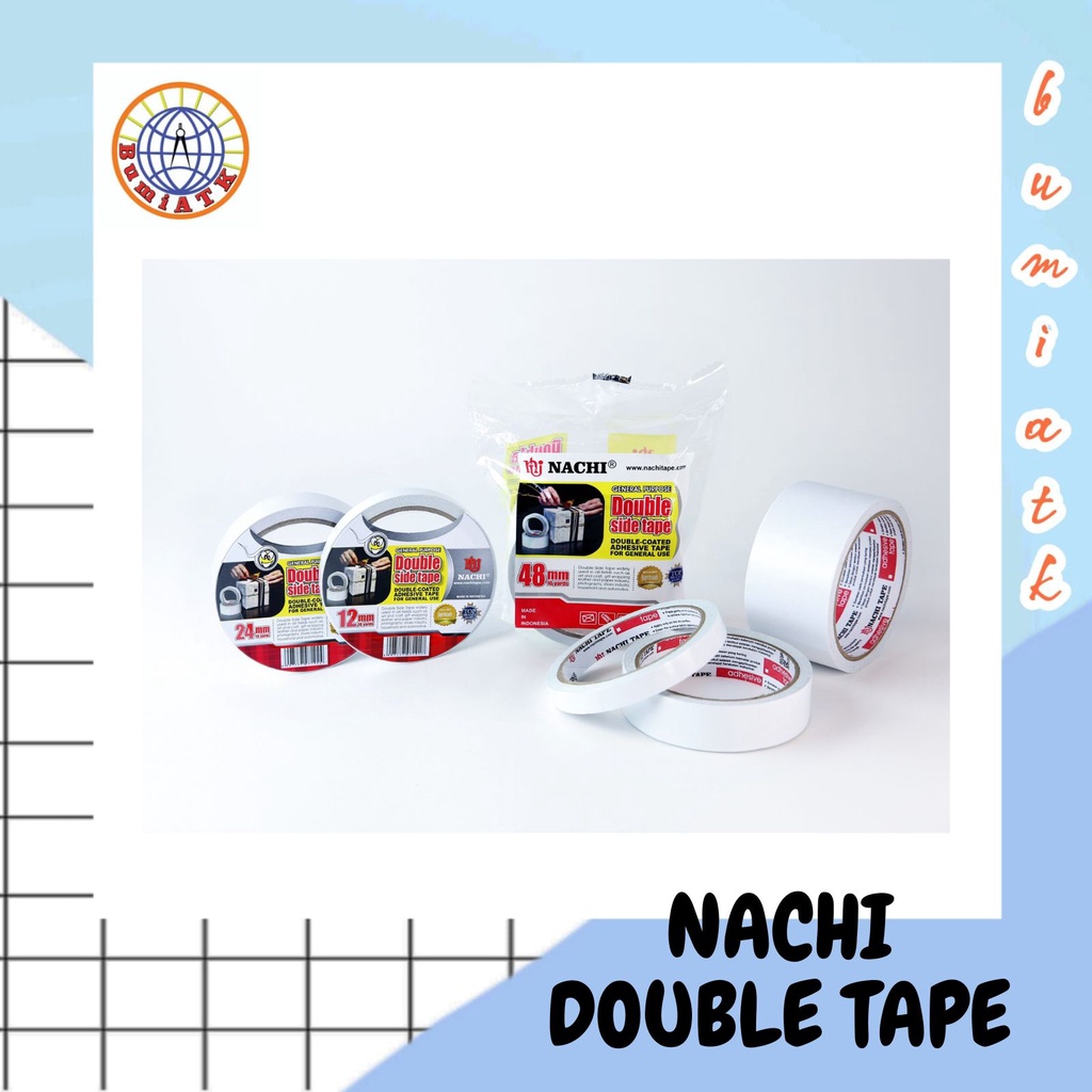 

DOUBLE TAPE / SOLASI 2 SISI / NACHI DOUBLE TAPE 12MM/ NACHI DOUBLE TAPE 24 MM / NACHI DOUBLE TAPE 48 MM ORIGINAL